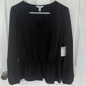 Nine West Black V-Neck Blouse NWT